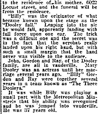 Philadelphia Inquirer article about Billy Dooley killed in fall from cab, September 30, 1921, page 2