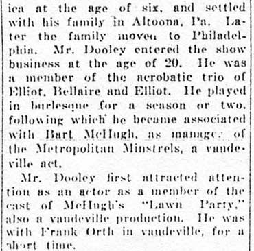 William Dooley obituary, Variety, October 1921, page 3