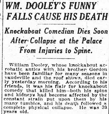 New York Times article about William Dooley's death, September 30, 1921, page 1