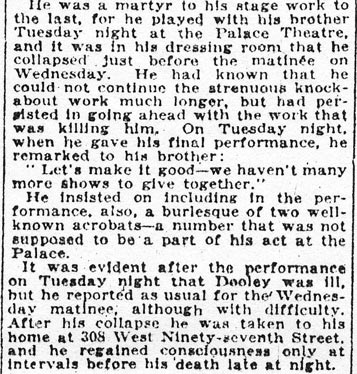 New York Times article about William Dooley's death, September 30, 1921, page 2