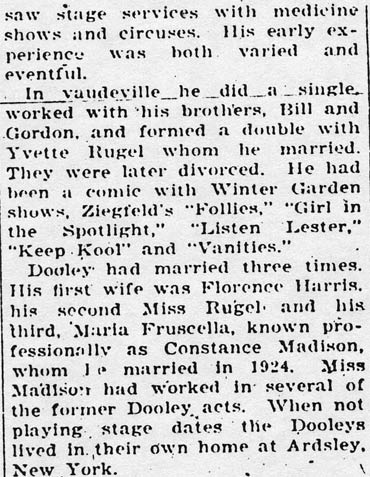 Johnny Dooley obituary, Variety, June 13, 1928, page 2