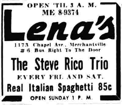 Advertisement: Lena's featuring Steve Ricco, Camden Courier-Post, January 9, 1957