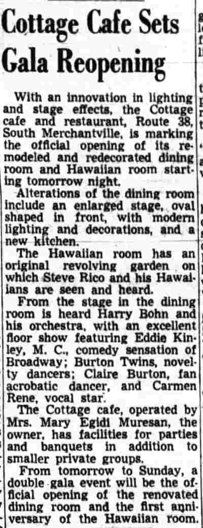 Advertisement: Cottage Cafe Hawaiian Cottage, Camden Courier-Post, March 29, 1949