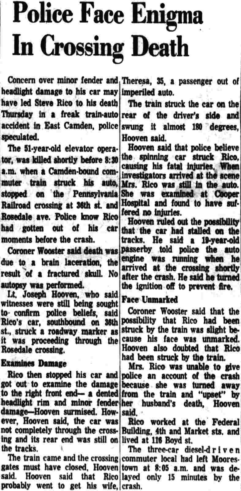 Police Face Enigma In Crossing Death, Camden Courier-Post, December 14, 1962