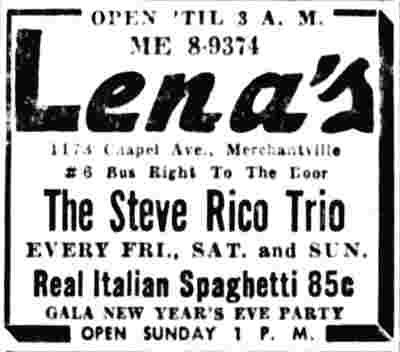 Advertisement: Lena's featuring Steve Ricco, Camden Courier-Post, December 21, 1956