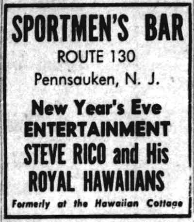 Advertisement: Sportsmen's Bar featuring Steve Ricco, Camden Courier-Post, December 30, 1955