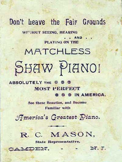 R.C. Mason advertising trade card (reverse)
