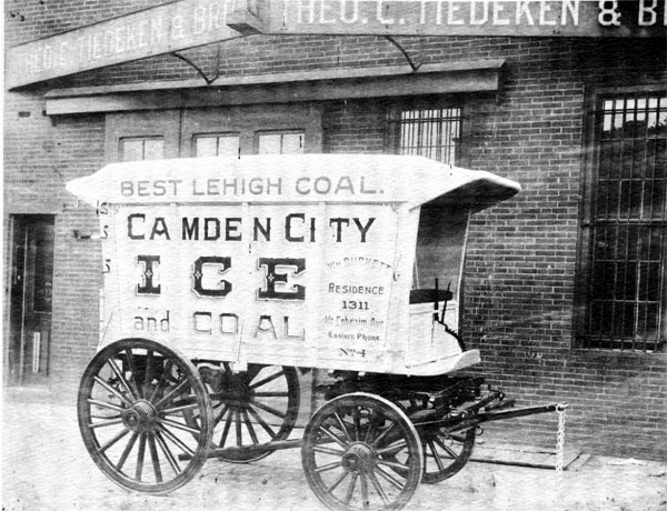 New Camden City Ice and Coal wagon built at the Theodore C. Tiedeken & Brother wagon works, Van Hook Street, South Camden