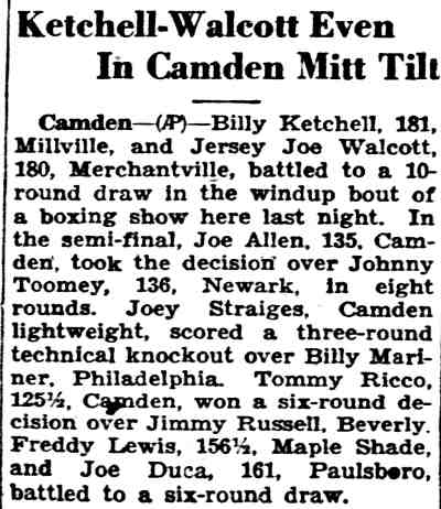 Bridgewater Courier-News July 15, 1936 — Ketchell-Walcott Even In Camden Mitt Tilt