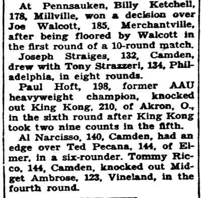 Fight results, Pennsauken — Bridgewater Courier-News, September 2, 1936