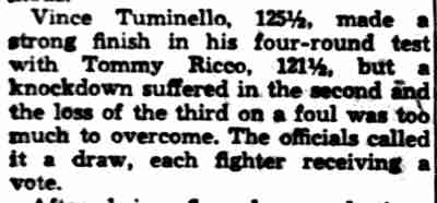 Baltimore Sun, October 15, 1940, Vince Tuminello vs Tommy Ricco Draw