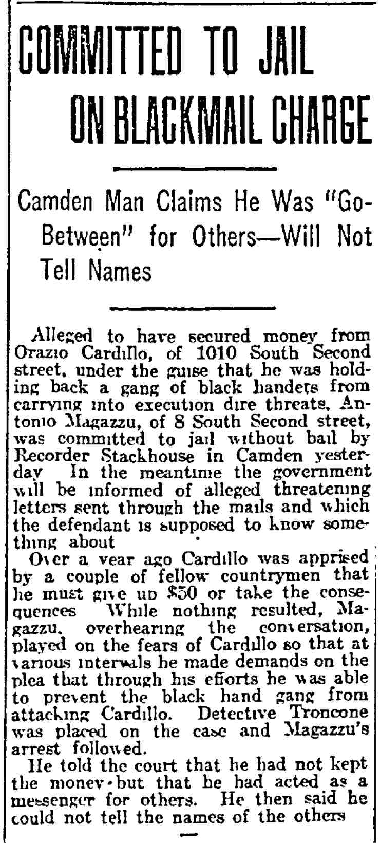 Philadelphia Inquirer, January 26, 1915 — Troncone clipping