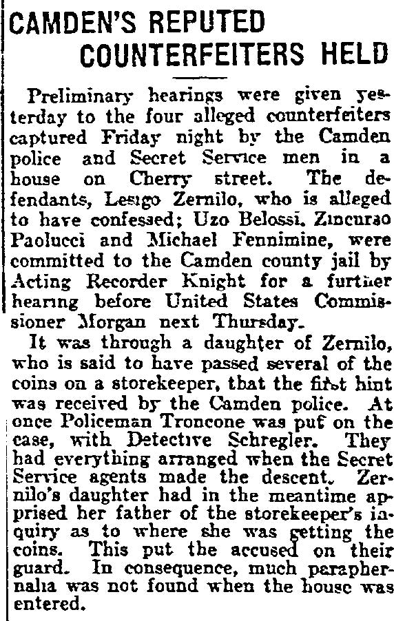 Philadelphia Inquirer, May 7, 1911 — Troncone clipping, part 1