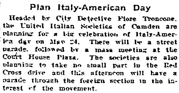 Philadelphia Inquirer, May 19, 1918 — Troncone clipping