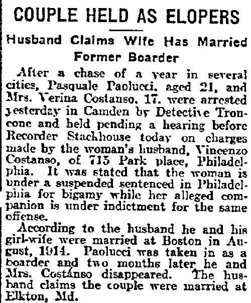 Philadelphia Inquirer, June 12, 1915 — Troncone clipping