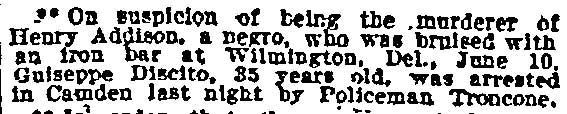 Philadelphia Inquirer, June 20, 1908 — Troncone clipping