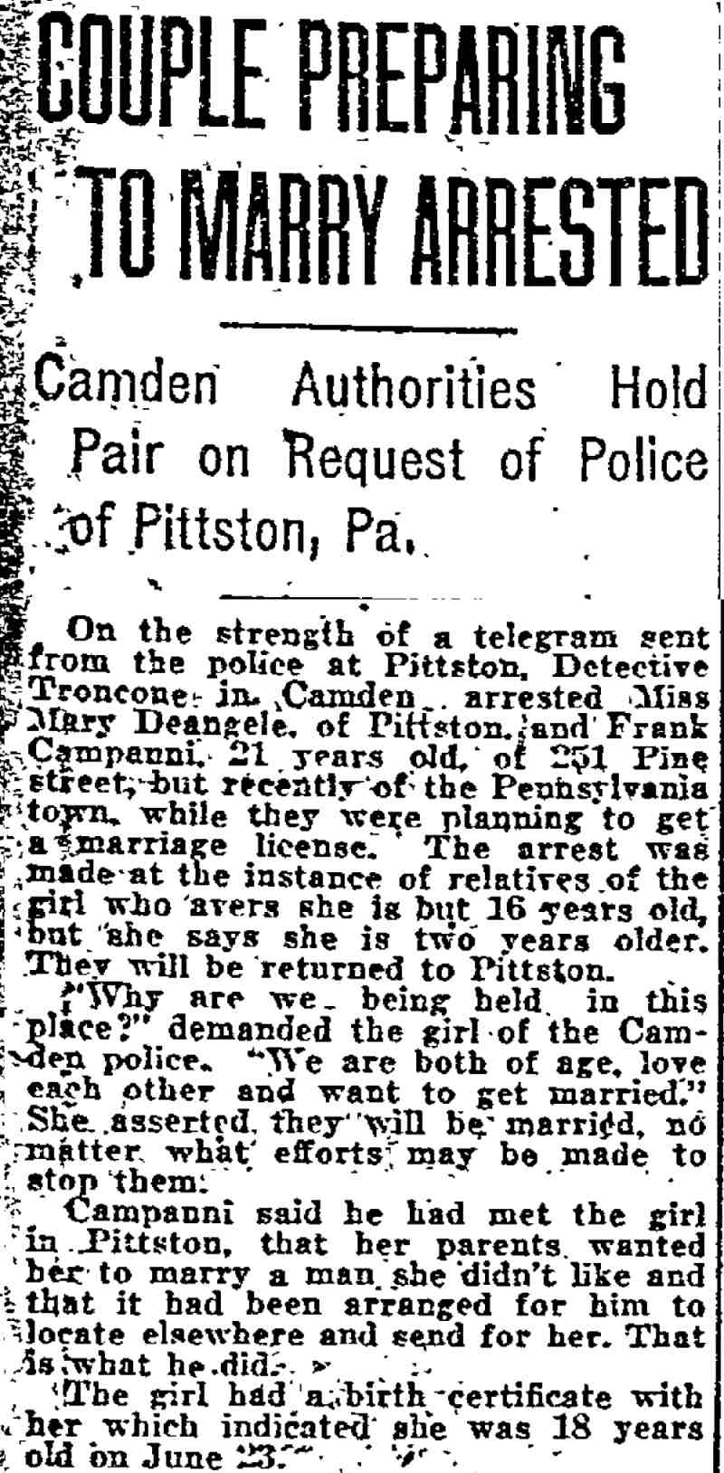 Philadelphia Inquirer, June 25, 1922 — Troncone clipping