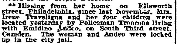 Philadelphia Inquirer, August 1, 1910 — Troncone clipping