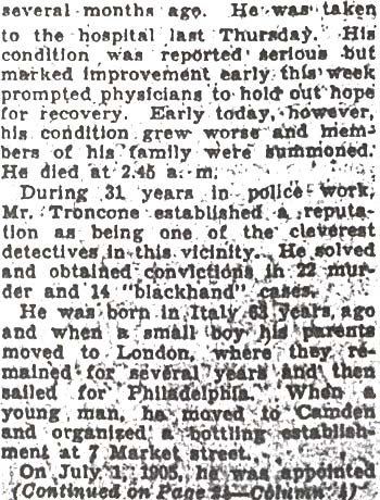 Camden Evening Courier, December 10, 1936 — Troncone obituary clipping, part 2