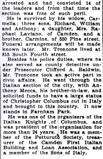 Camden Evening Courier, December 10, 1936 — Troncone obituary clipping, part 4