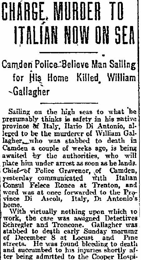 Philadelphia Inquirer, December 25, 1912 — Troncone clipping, part 1