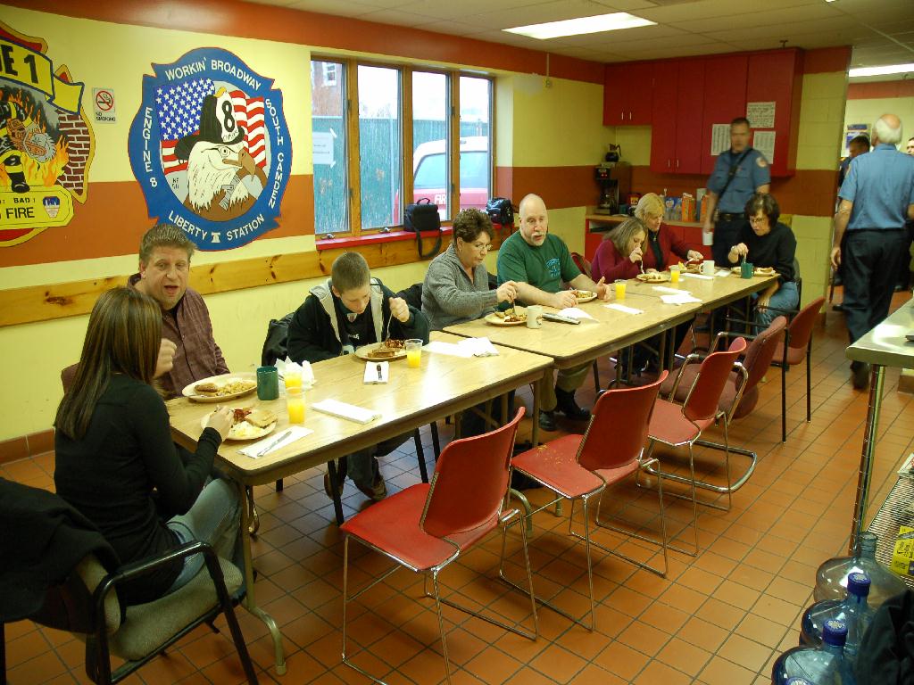 Family members and fire fighters at breakfast, Liberty Street Station, December 9, 2007
