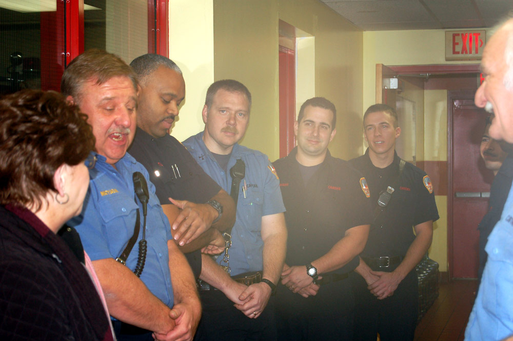 Dolores Tartaglia, Battalion Chief Matyjasik, Firefighter Tull, Captain Glassman, Firefighter Frontado, Firefighter Tally, Firefighter Guzman, Captain Johnson, December 9, 2007