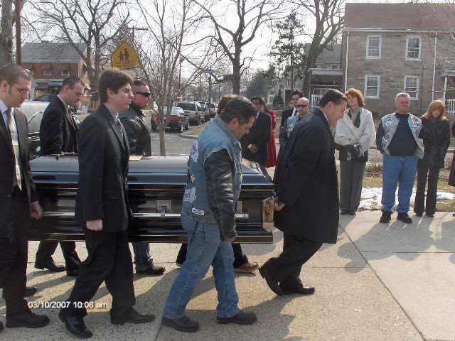 The pallbearer wearing Centurions' colors is Terry's best friend, Billy Vail