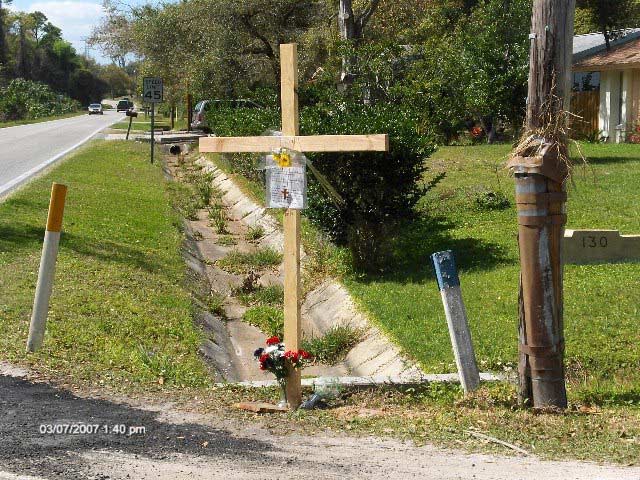 Memorial posted at accident site by unknown local