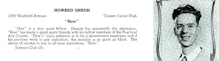 Howard Unruh. 1939 Camden High School Yearbook Entry