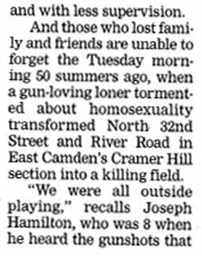 East Camden's 'Walk of Death' as Nation's First Mass Killing - Camden Courier-Post - August 22, 1999