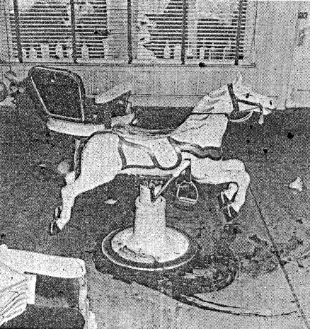 Al Santoro has operated the Barber Shop where Clark Hoover and young Orris Smith were killed. Santoro has kept the hobby horse Smith was on when he was shot. Camden Courier-Post. September 7, 1974.