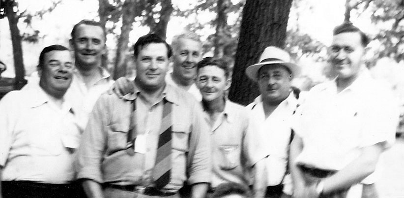 Photograph of Morris M. Odell and neighborhood friends on April 3, 1947; from left: unknown, Morris Odell, Francis Vecander (with tie), John Taylor, unknown, unknown, unknown