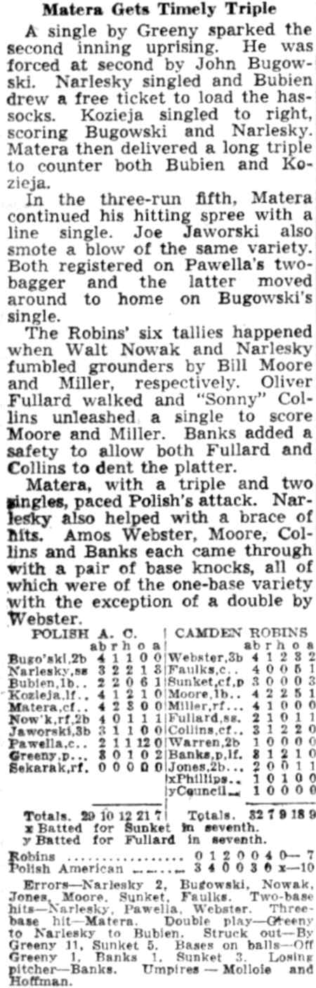 Matera Gets Timely Triple — box score continuation, Camden Courier-Post July 23, 1941
