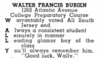 Walt Bubien yearbook entry — Camden High School 1942