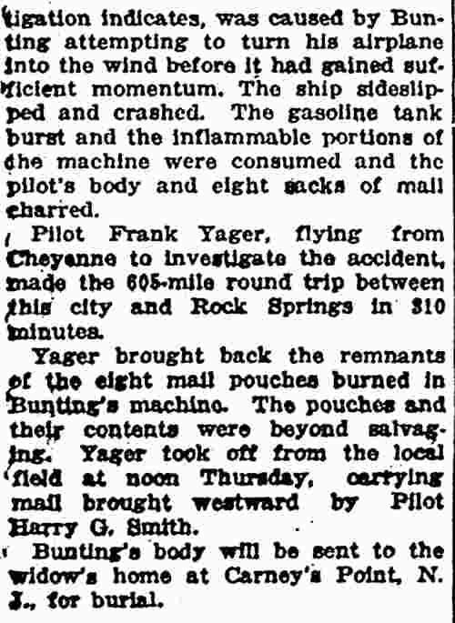 Fall, Not Fire, Caused Death of Mail Pilot — column 2