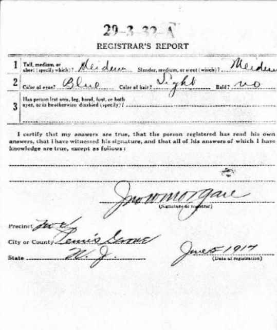 Walter M. Bunting — World War I Draft Card, Registrar's Report