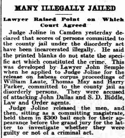 Philadelphia Inquirer clipping: Many Illegally Jailed, March 1, 1906