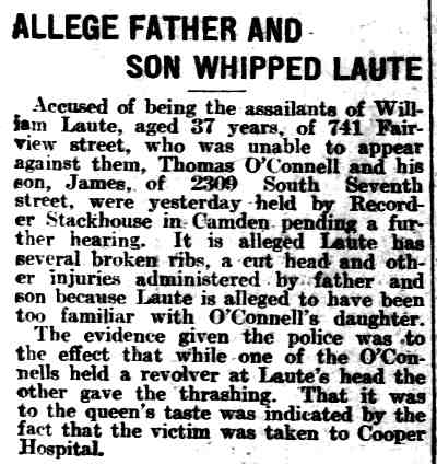 Allege Father and Son Whipped Laute, Philadelphia Inquirer, September 29, 1914