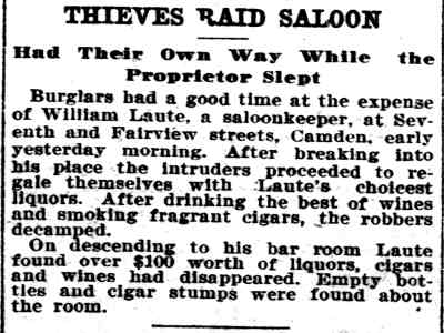 Philadelphia Inquirer clipping: Thieves Raid Saloon, December 14, 1906