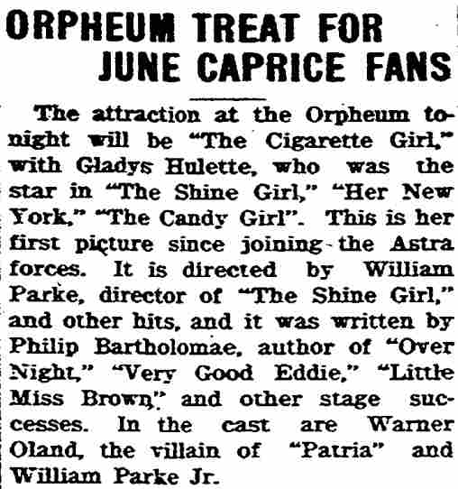 Rockford Register, Rockford, Illinois, July 10, 1917 — William Parke Jr., Gladys Hulette