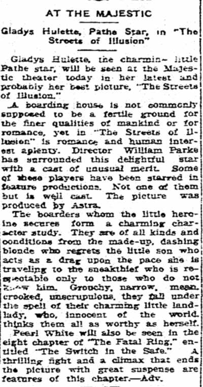 Charleston Evening Post, Charleston, South Carolina, September 28, 1917 — Gladys Hulette, The Streets of Illusion, Pearl White