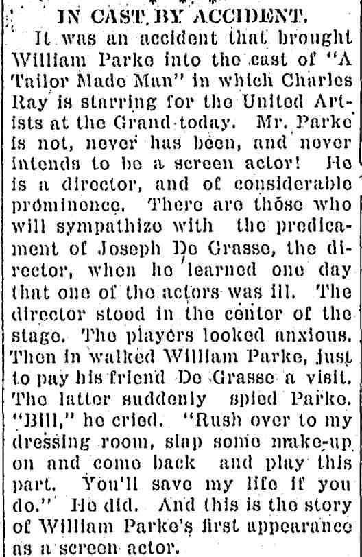 Canton Repository, Canton, Ohio, November 18, 1922 — A Tailor Made Man, Charles Ray, Joseph DeGrasse