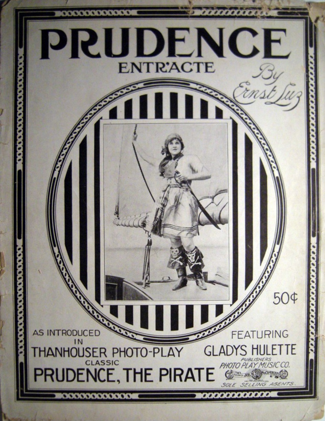 Sheet music from Prudence the Pirate, Thanhouser Company, 1916 — merchandising, 1916 style