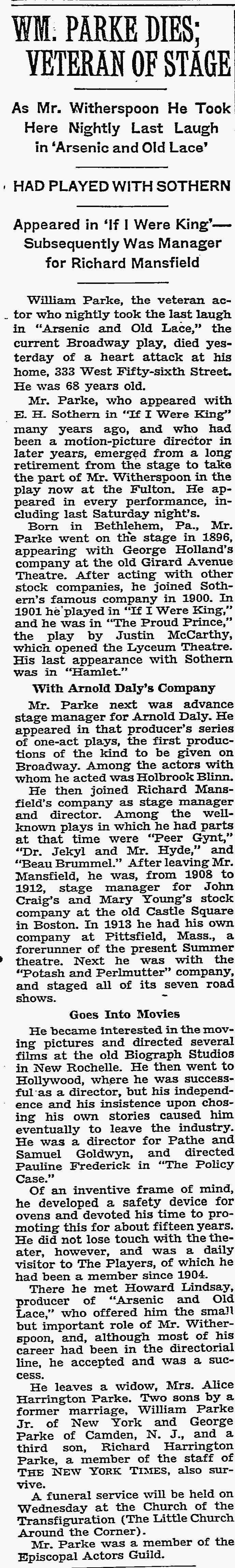 New York Times obituary, July 29, 1941