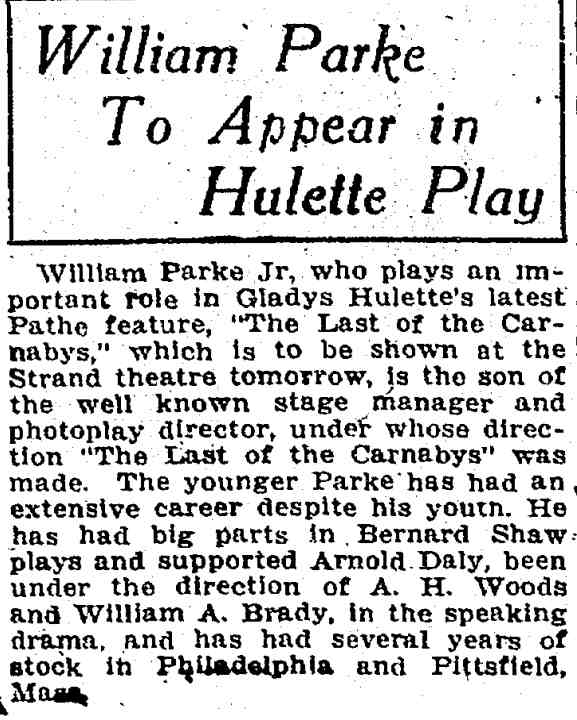 Salt Lake City Telegram, August 13, 1918 — Gladys Hulette, William Parke Jr., George Bernard Shaw, Arnold Daly, A.H. Woods, William A. Brady; The Last of the Carnabys