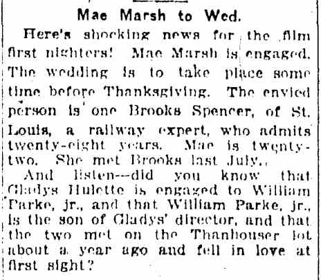 Illinois State Register, November 12, 1917 — Mae Marsh, Brooks Spencer, Gladys Hulette, William Parke Jr.