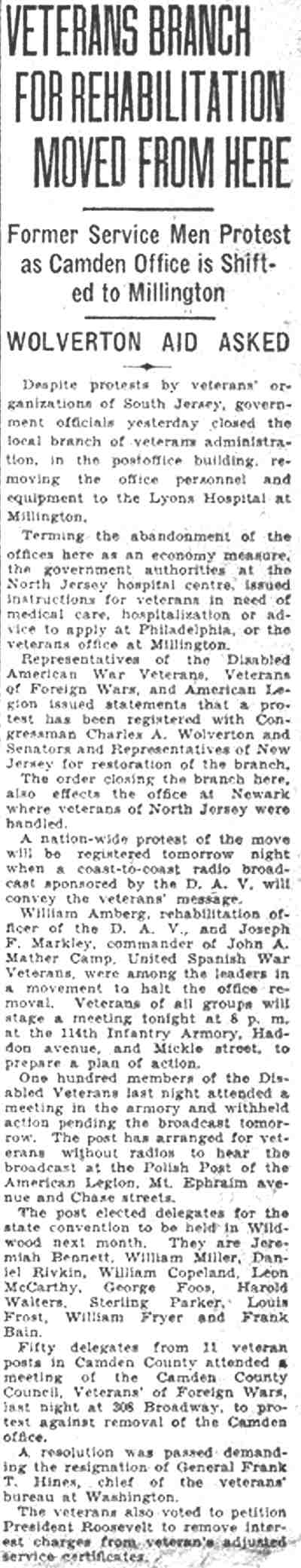 Charles A. Wolverton and United Spanish War Veterans memorial service, April 1933