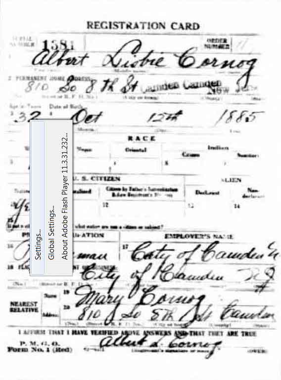Albert L. Cornog World War I draft card, front
