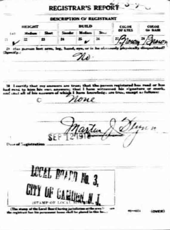 Albert L. Cornog World War I draft card, back